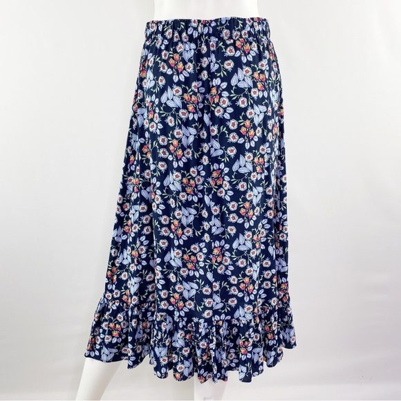 NEW LOFT Size S Blue Floral Asymmetrical Midi Skirt - Picture 4 of 6